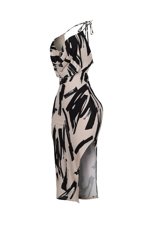 Austin Print Cowl Neck Halter Midi Dress